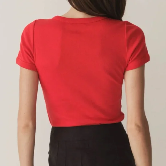 🍒Doen🍒Vivi Cotton Tee in Scarlett Size Small - Picture 2 of 11